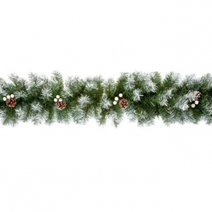 Premier 270cm (9ft) Christmas Garland Decoration Snow Tips White Berries & Cones