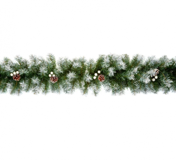 Premier 270cm (9ft) Christmas Garland Decoration Snow Tips White Berries & Cones